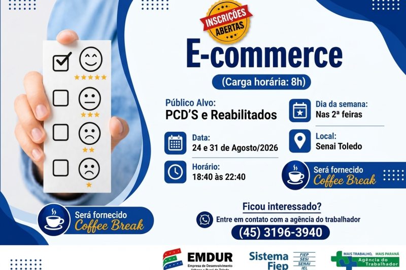  CURSO GRATUITO  DE E-COMMERCE pra PCD'S e Reabilitados